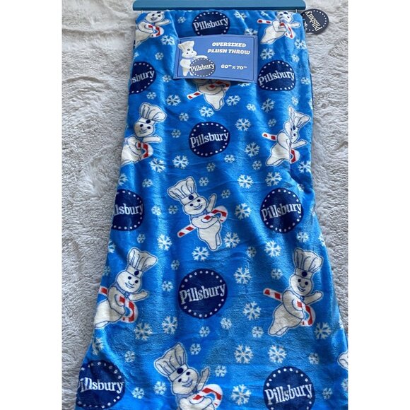 Pillsbury Doughboy Christmas Soft Plush Throw Blanket Oversized 60 X 70” Blue - Picture 6 of 13